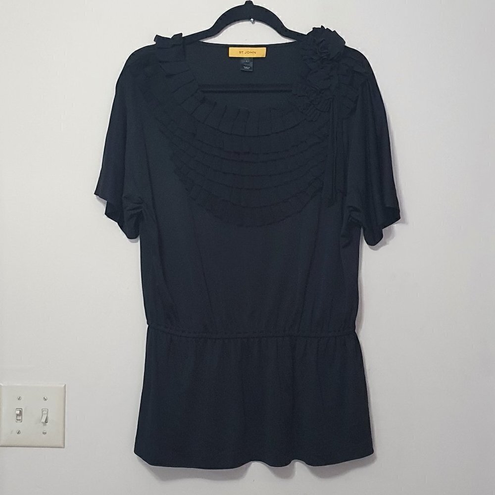 St John  100% Silk Ruffled Floral Detail  bow Silk Top
